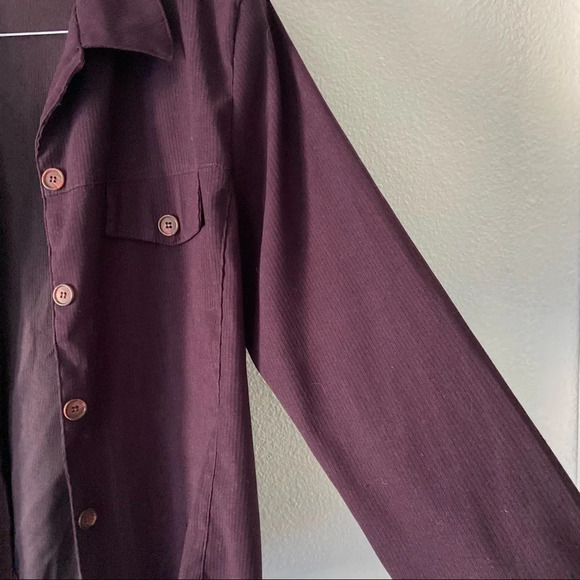 Shacket Retro Shirt Jacket Eggplant Ribbed Textured Button Up  Pockets XL Fall - Picture 2 of 10